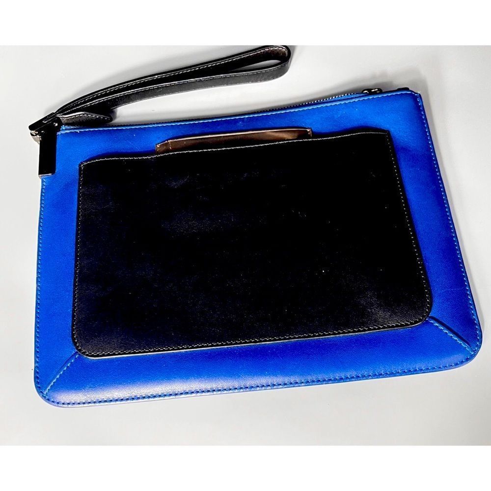 Times Arrow Black & Royal Blue Clutch 7”x10” w/ Wristlet - Includes Dust Bag
